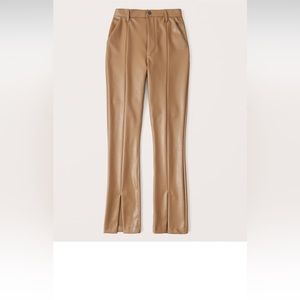 Abercrombie vegan leather spilt-hem pants ultra high rise. Light brown. Size 25